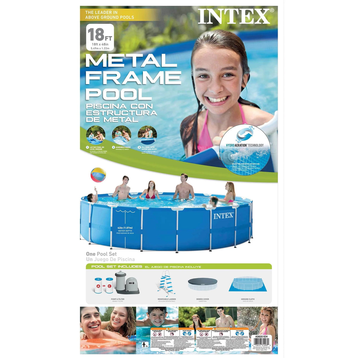 18ft x 48in Metal Frame Swimming Pool Set with Pump E43752