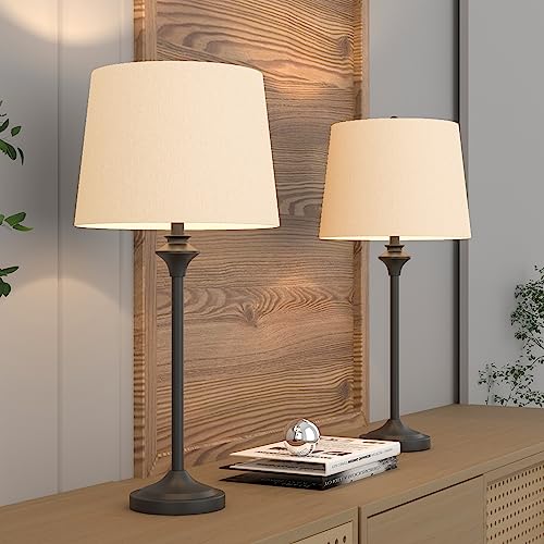 Black Table Lamps Set of 2 with Fabric Shade N6254