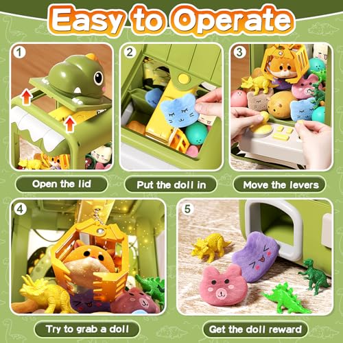 Electronic Arcade Game Machine with Music, Includes 10 Plush Toys & 12 Dinosaur Accessories Y11263