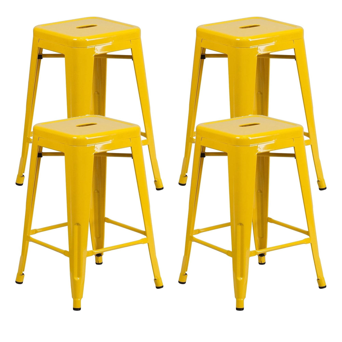 Yellow Backless Metal Barstool Set of 4 W42549