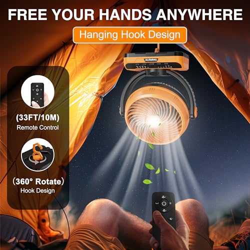 Camping Fan 40000mAh Rechargeable Hanging High Velocity Floor Fan Auto Oscillation Remote Control Timer Cordless Q794