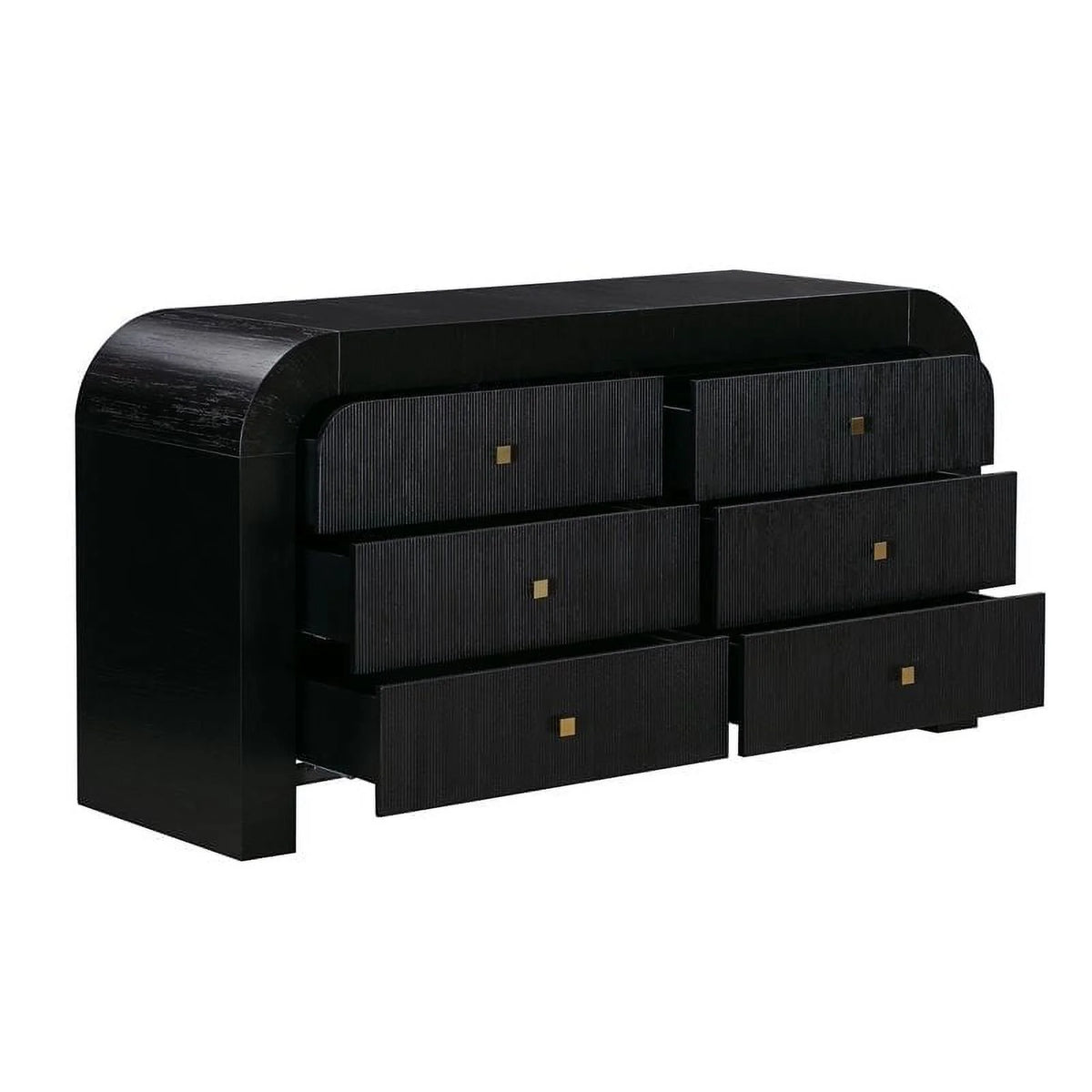 Black 6-Drawer Acacia Veneer MDF Wood Dresser T8626
