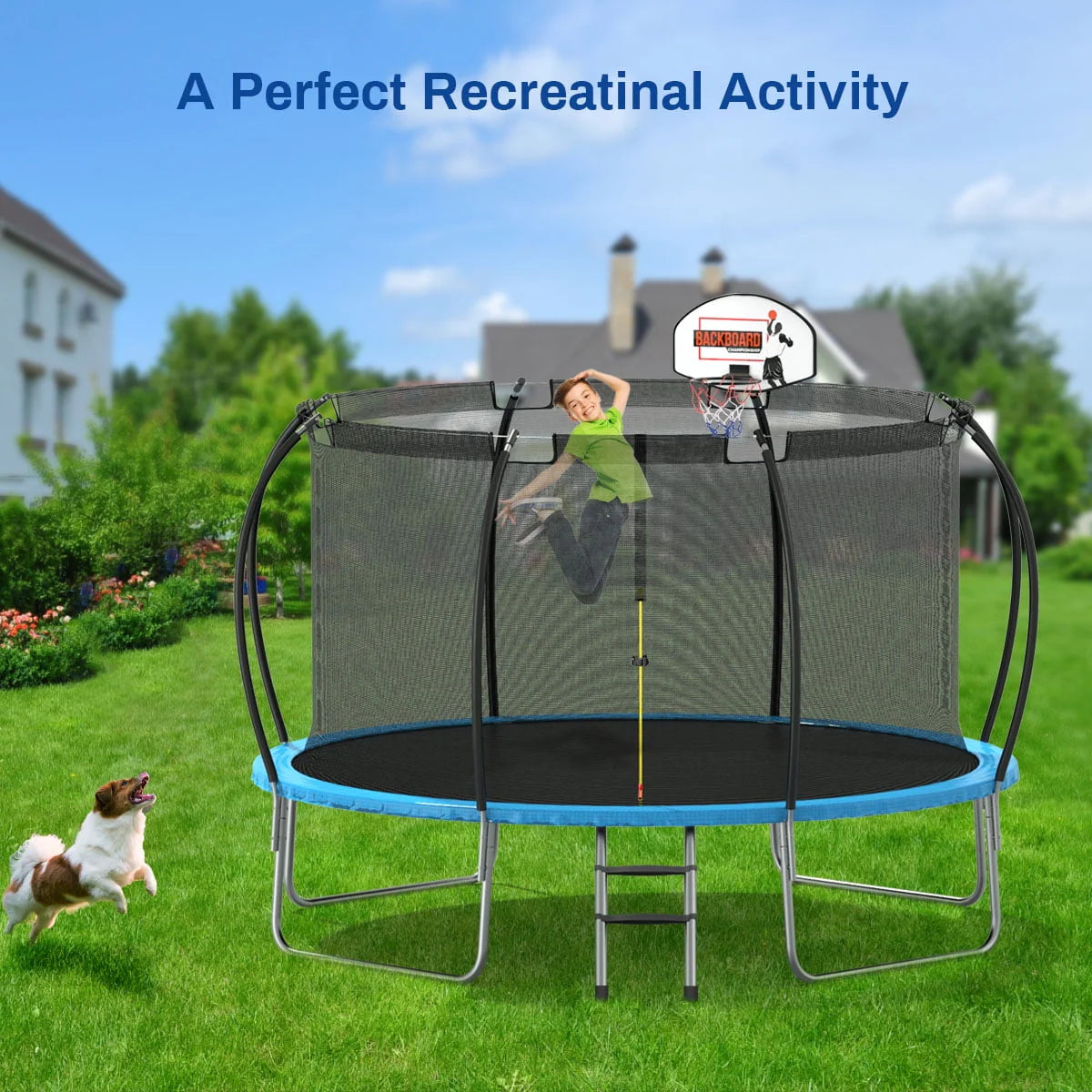12 ft Trampoline with Enclosure and Basketball Hoop J146