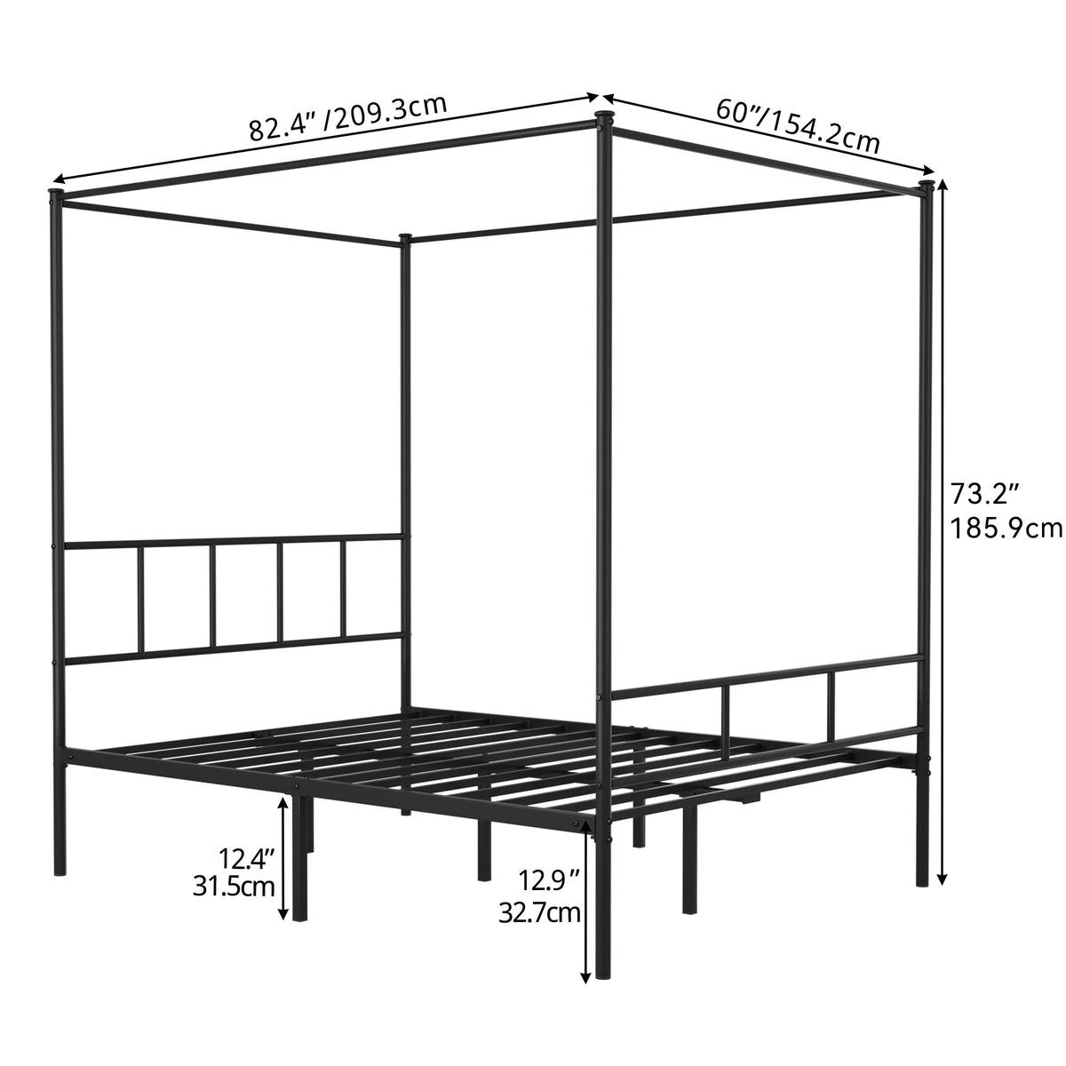 Queen Size Black Metal Canopy Bed Frame with Headboard C22538