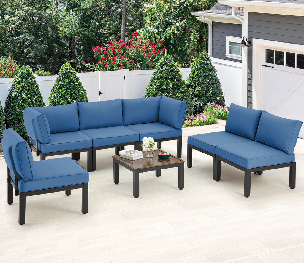 7 Pieces Metal Patio Furniture Set with Cushions and Table M8232