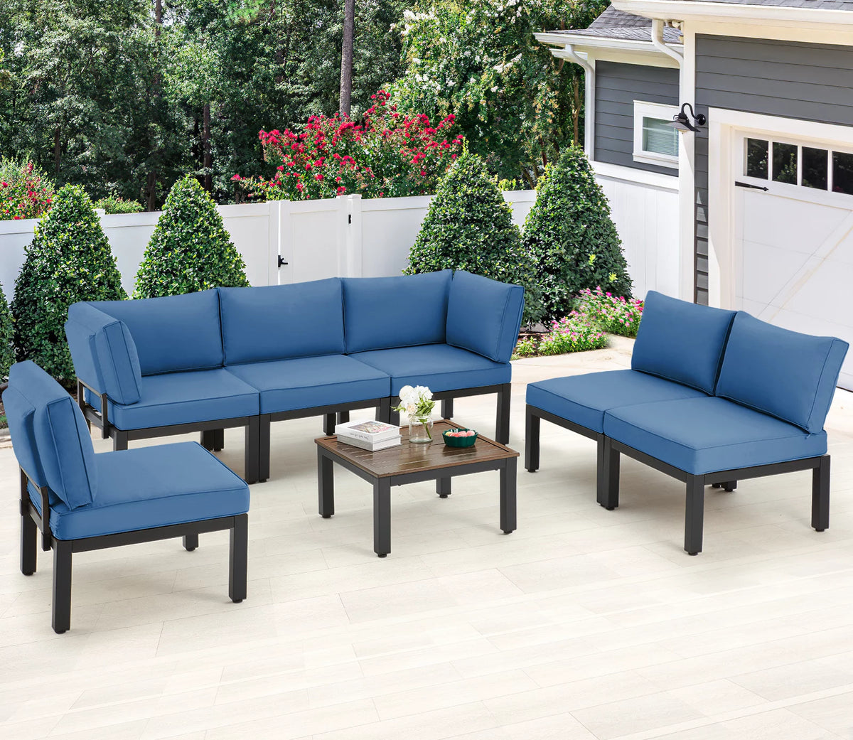 7 Pieces Metal Patio Furniture Set with Cushions and Table M8232