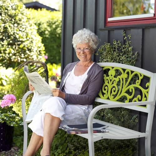 Outdoor Bench with Plastic Floral Design Backrest N35877