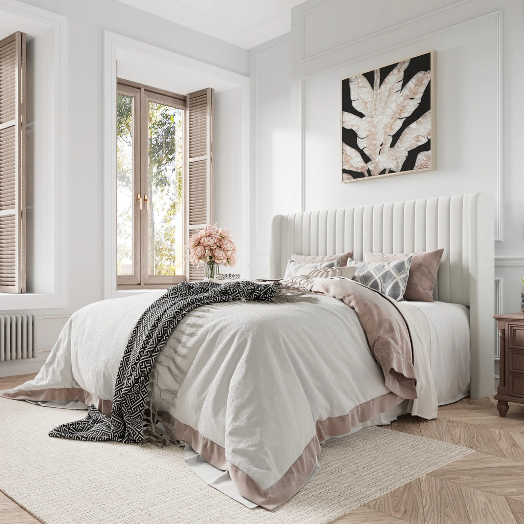 Queen Size Velvet Upholstered Bed Frame with Wingback Headboard S37388