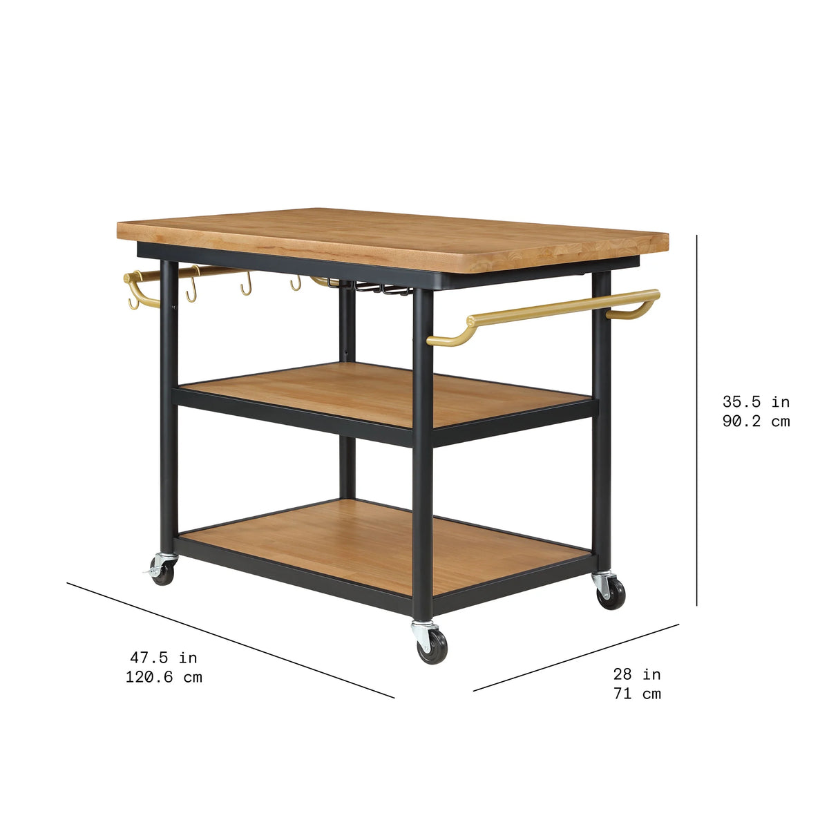 Wheeled Kitchen Cart with 2 Lower Shelves Black M26854