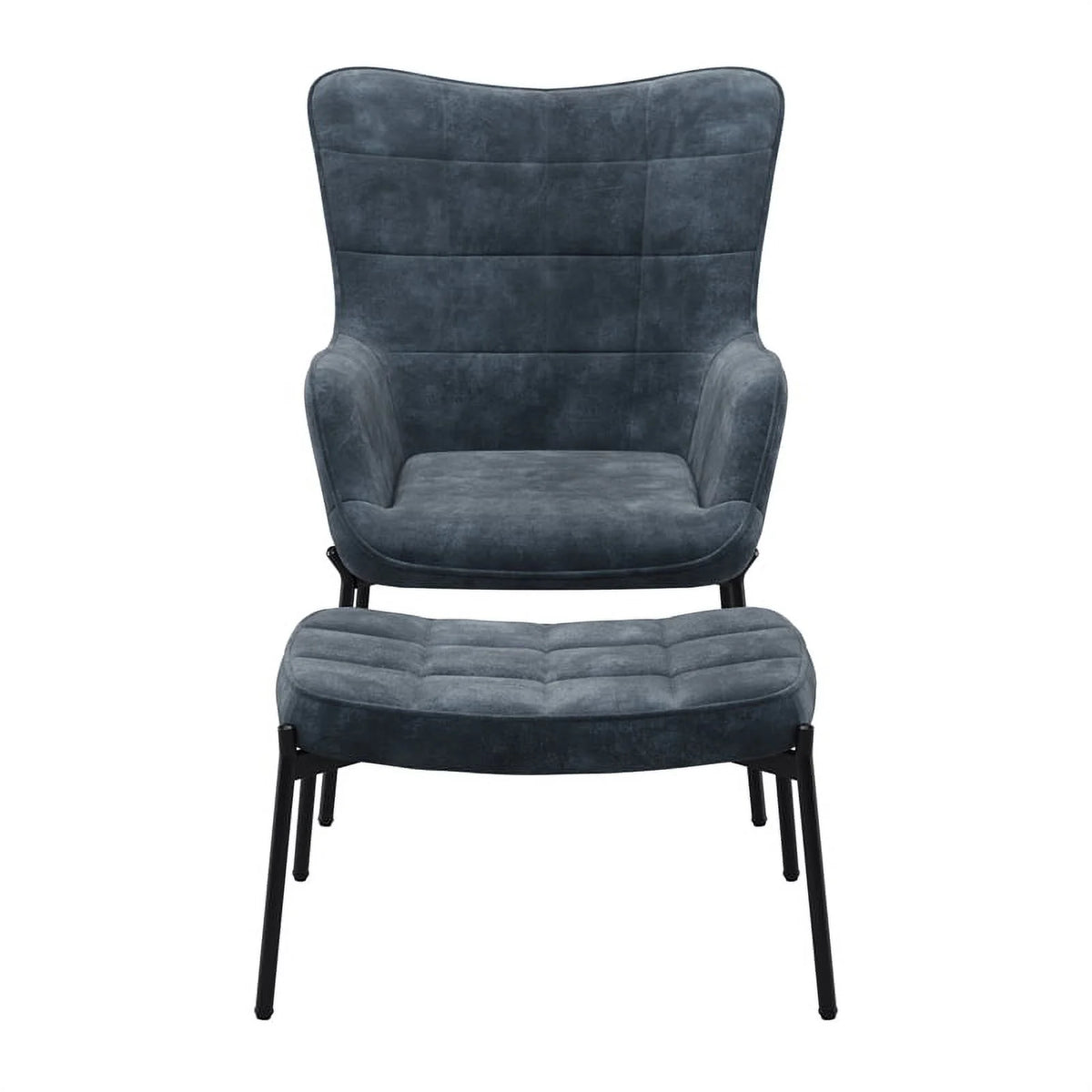 Dark Teal Blue Velvet Wingback Accent Chair with Stool W477026