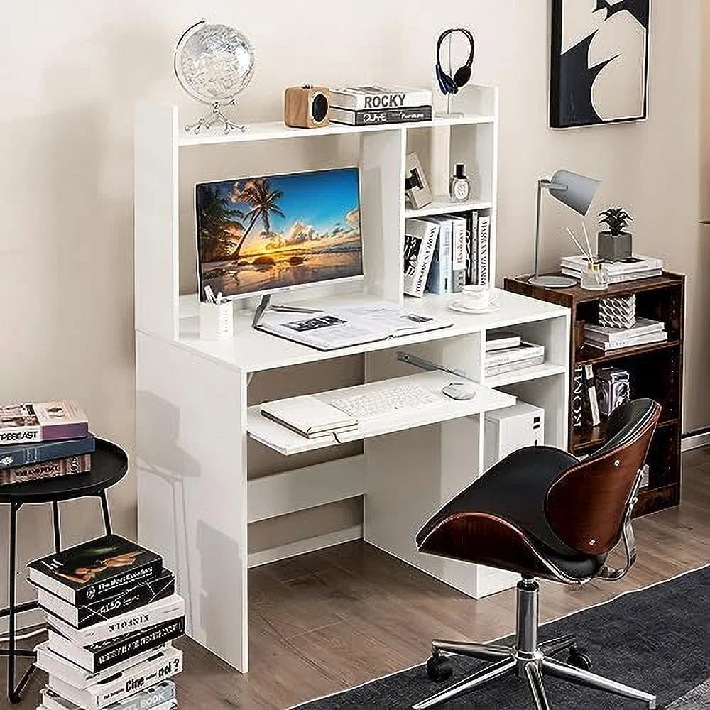 Black Computer Desk with Hutch and Power Outlet H15643