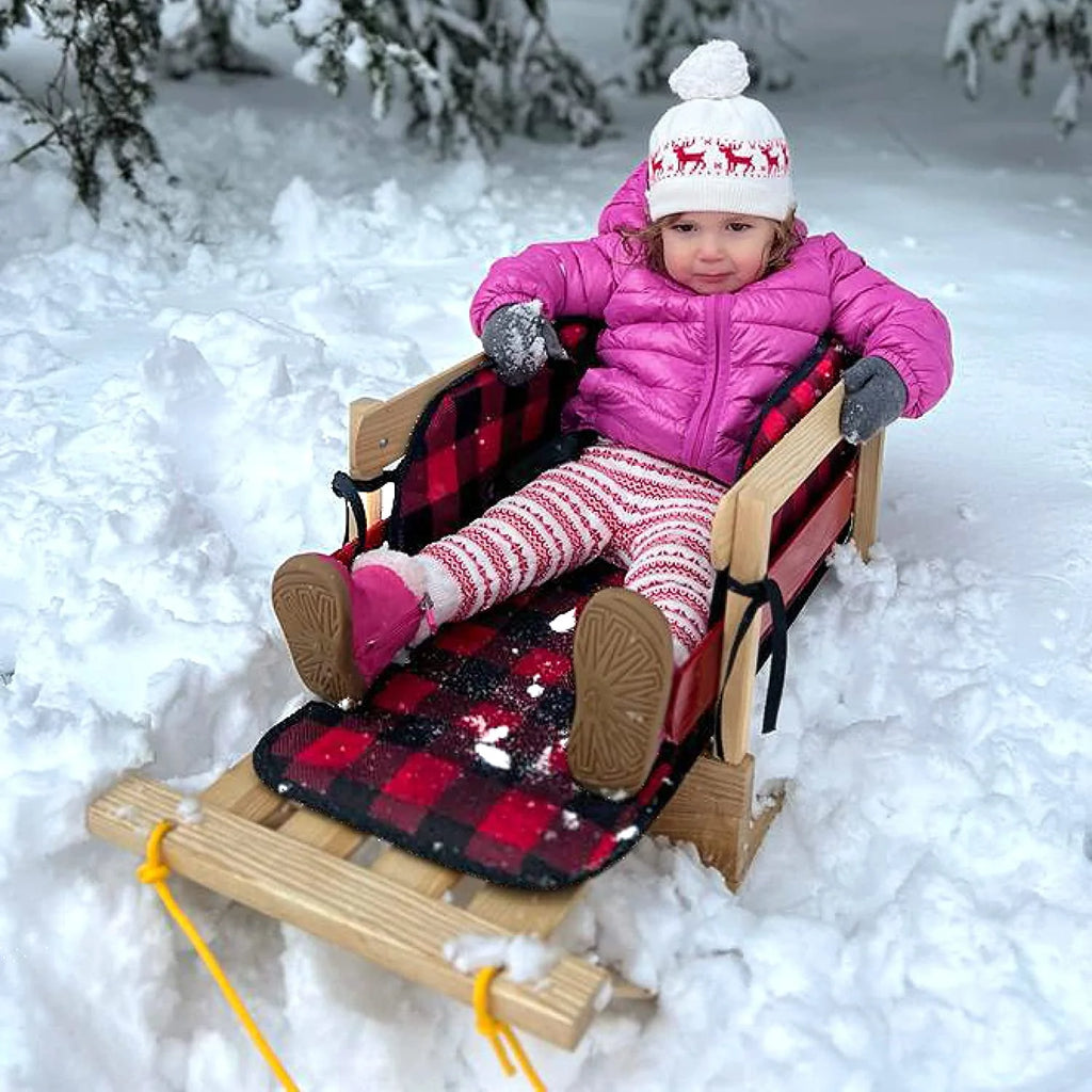 Wood Snow Sled with Cushion Seat and Pulling Rope K745