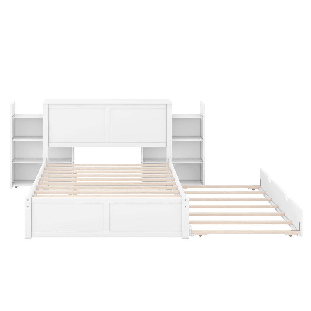 Full Size Wood Platform Bed with Trundle and Storage O84366