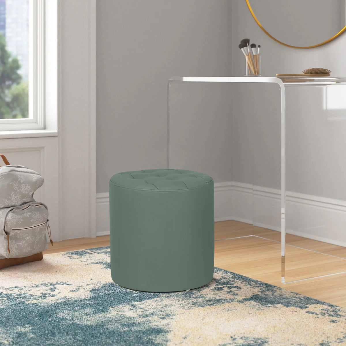 Green Padded Leather Ottoman Q701