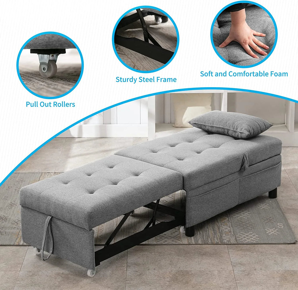 4-in-1 Convertible Sleeper Chair with Pillow Light Grey C8230