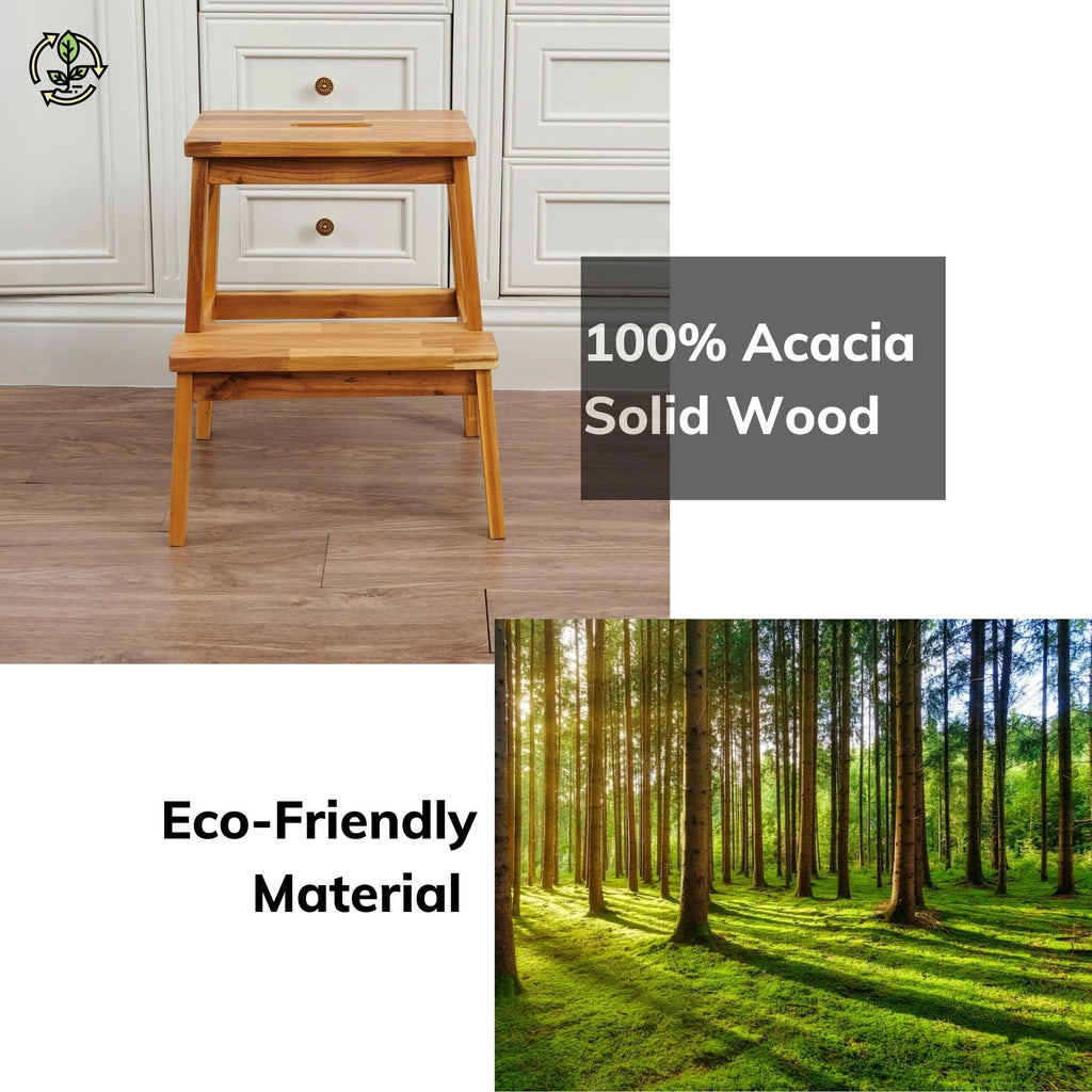 Acacia Wood Two Steps Stool Small Size Rectangle Top U5221