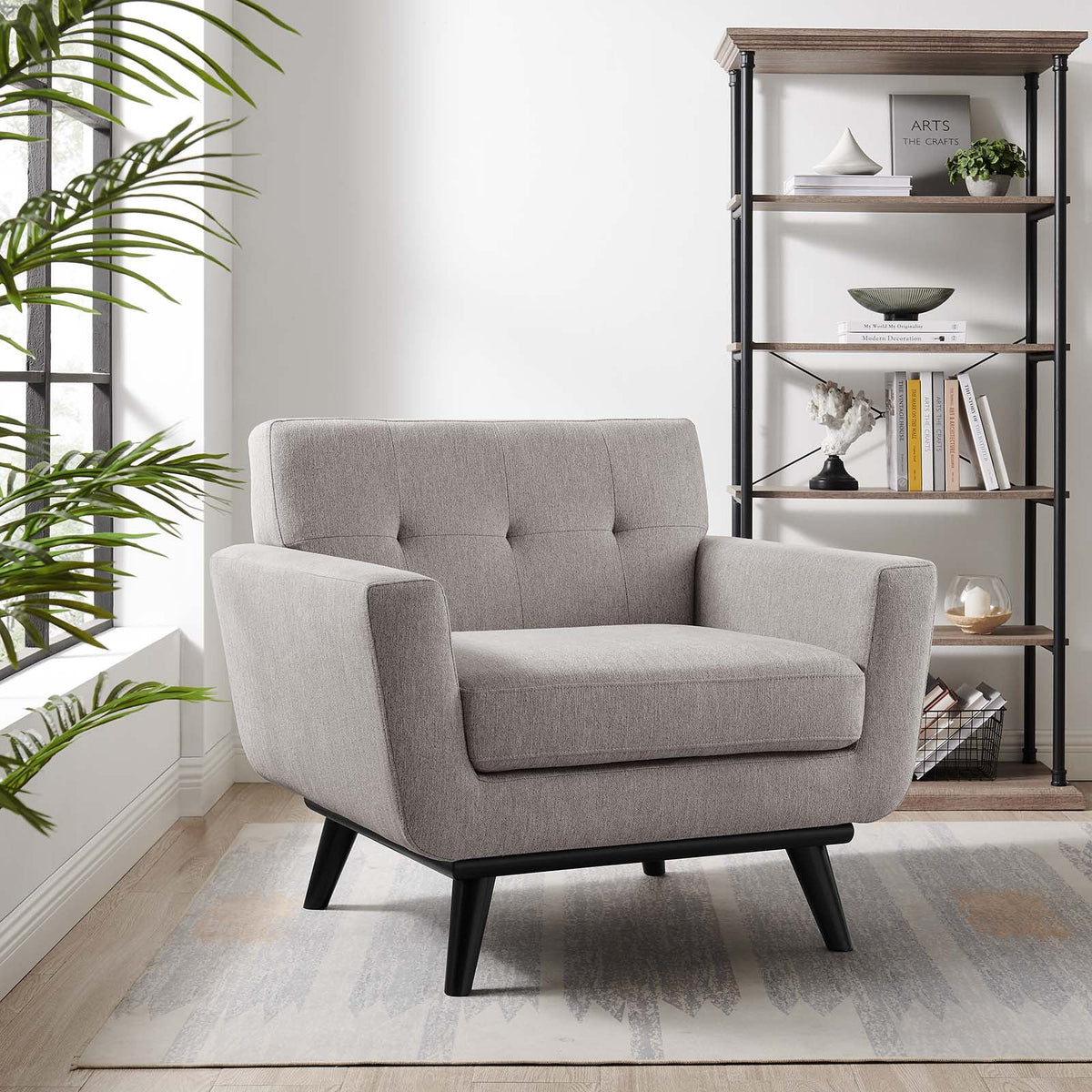 Light Gray Herringbone Fabric Armchair Q1558