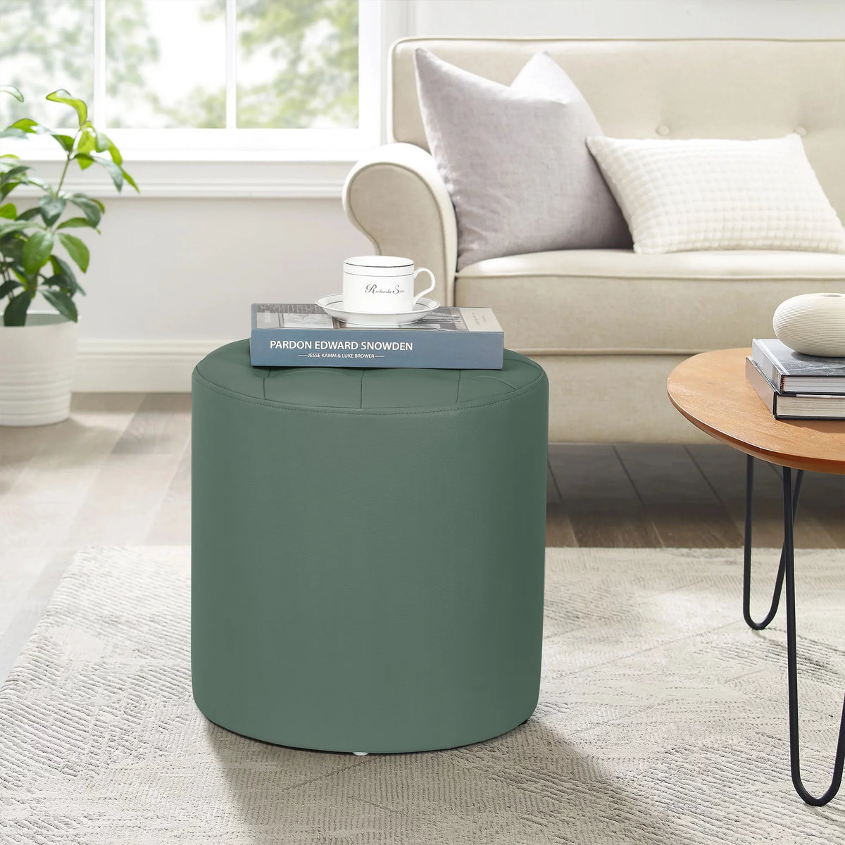 Green Padded Leather Ottoman Q701