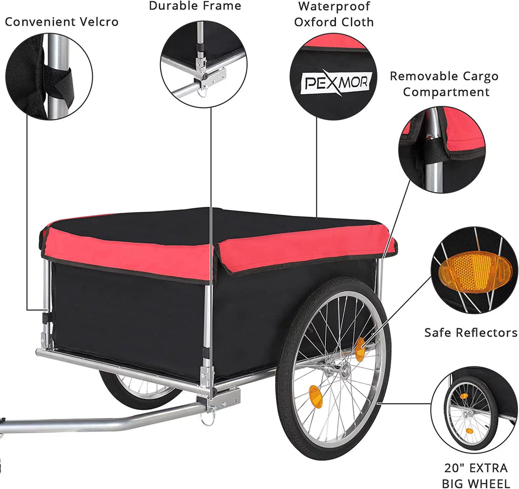 Foldable Bike Cargo Trailer with 20" Wheel & Waterproof Cover A5597