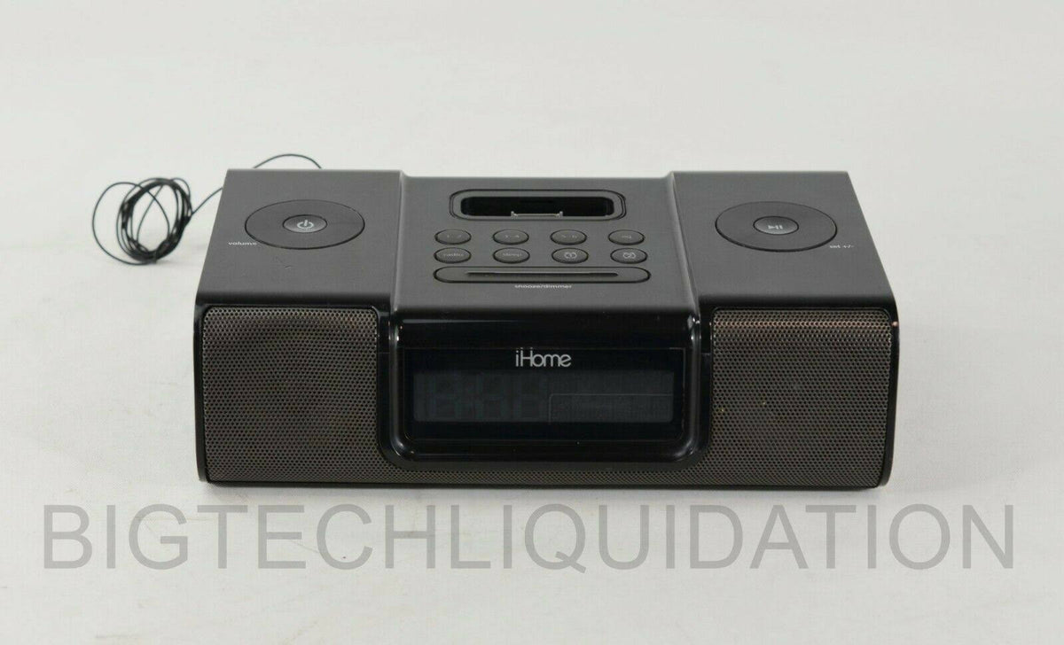 Black iPod Speaker Dock Dual Alarm Clock Radio U40916
