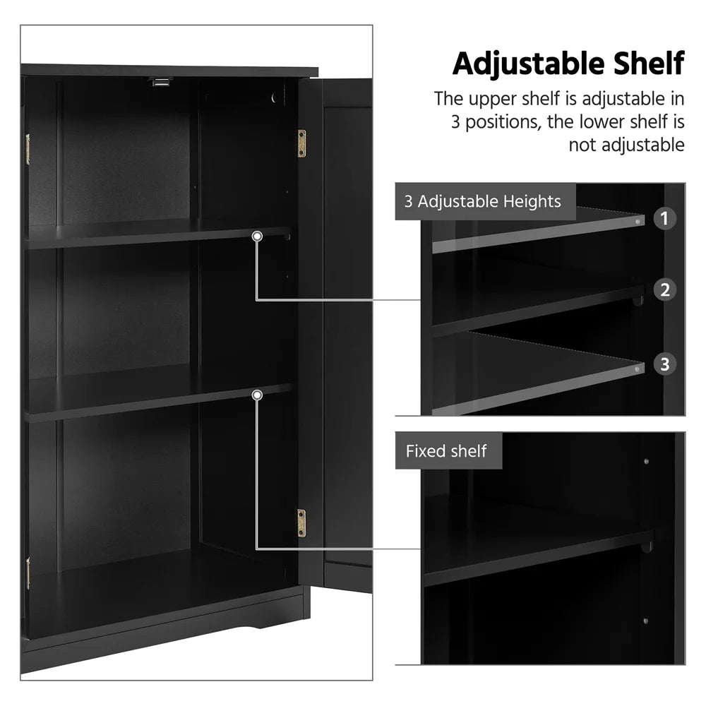 Black 4 Drawer Wooden Floor Storage Cabinet with Adjustable Shelf W109338