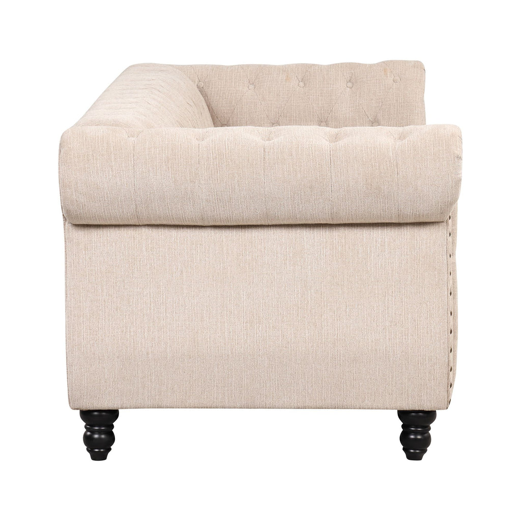 3 Seater Button Tufted Upholstered Sofa with Rolled Arms G2497