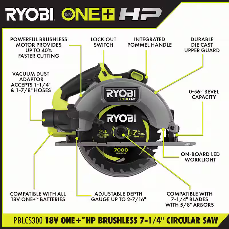 18V Brushless Cordless 7-1/4 in. Circular Saw Kit with Battery and Charger E75654
