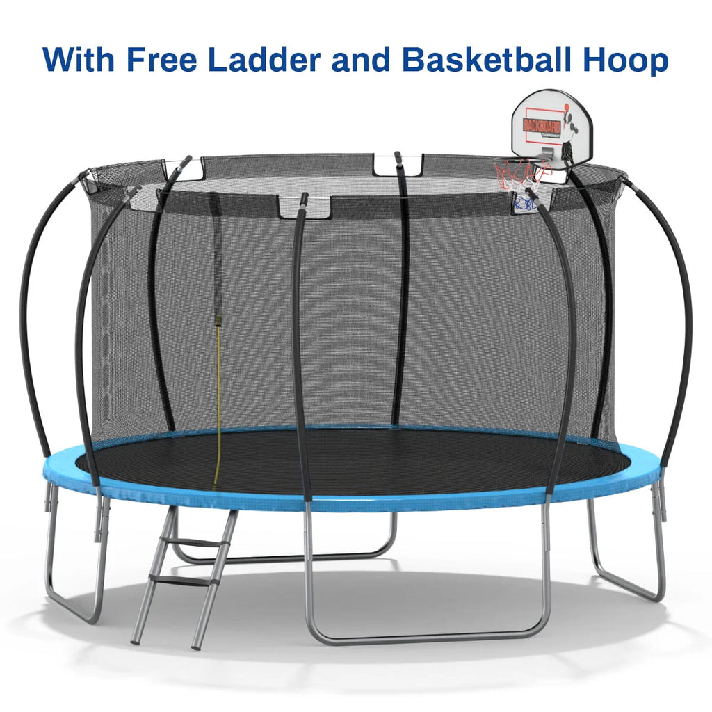 12 ft Trampoline with Enclosure and Basketball Hoop J146