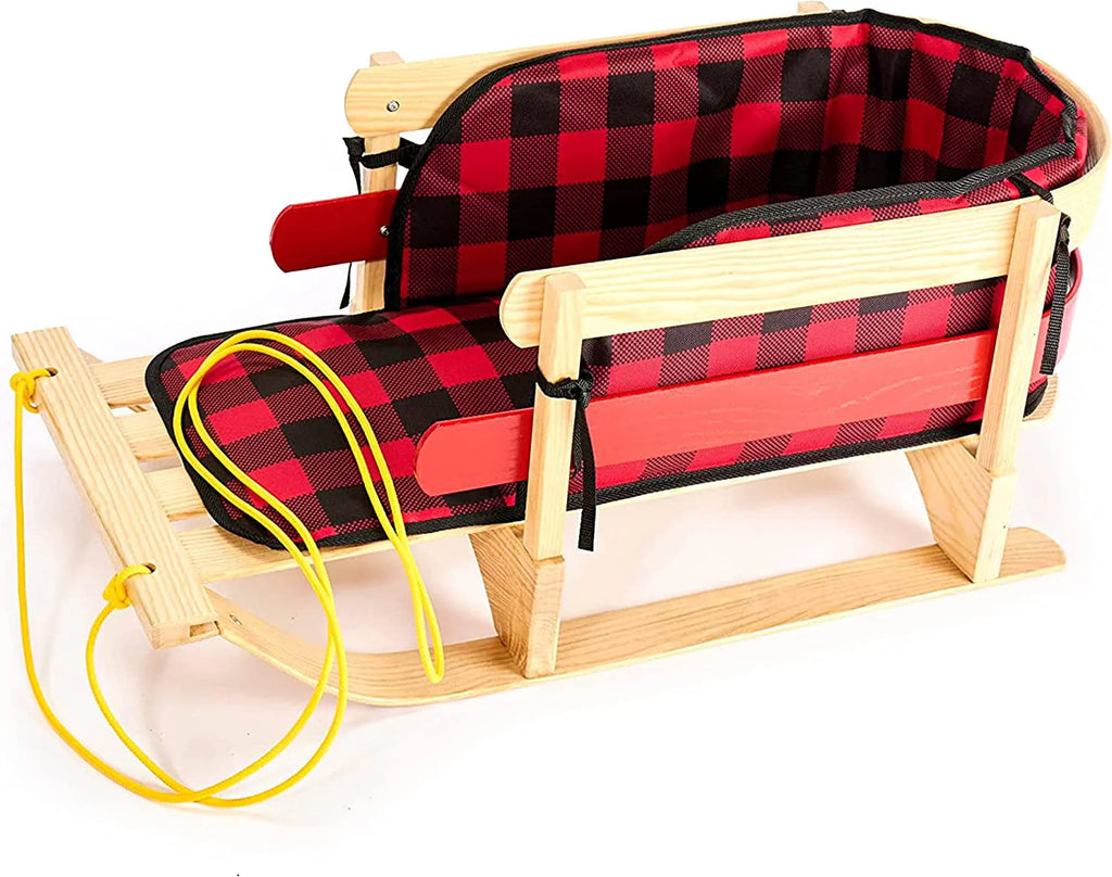 Wood Snow Sled with Cushion Seat and Pulling Rope K745