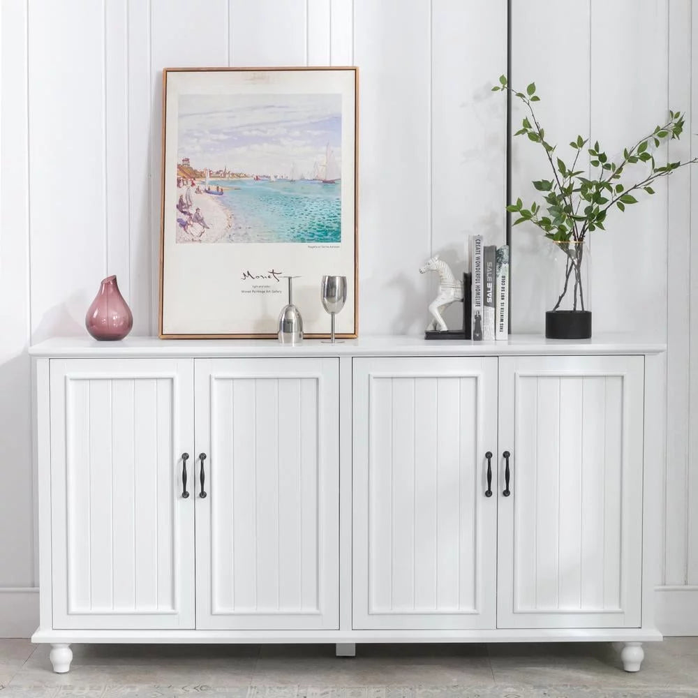 White 4 Door Storage Cabinet with Deep Shelves Y229
