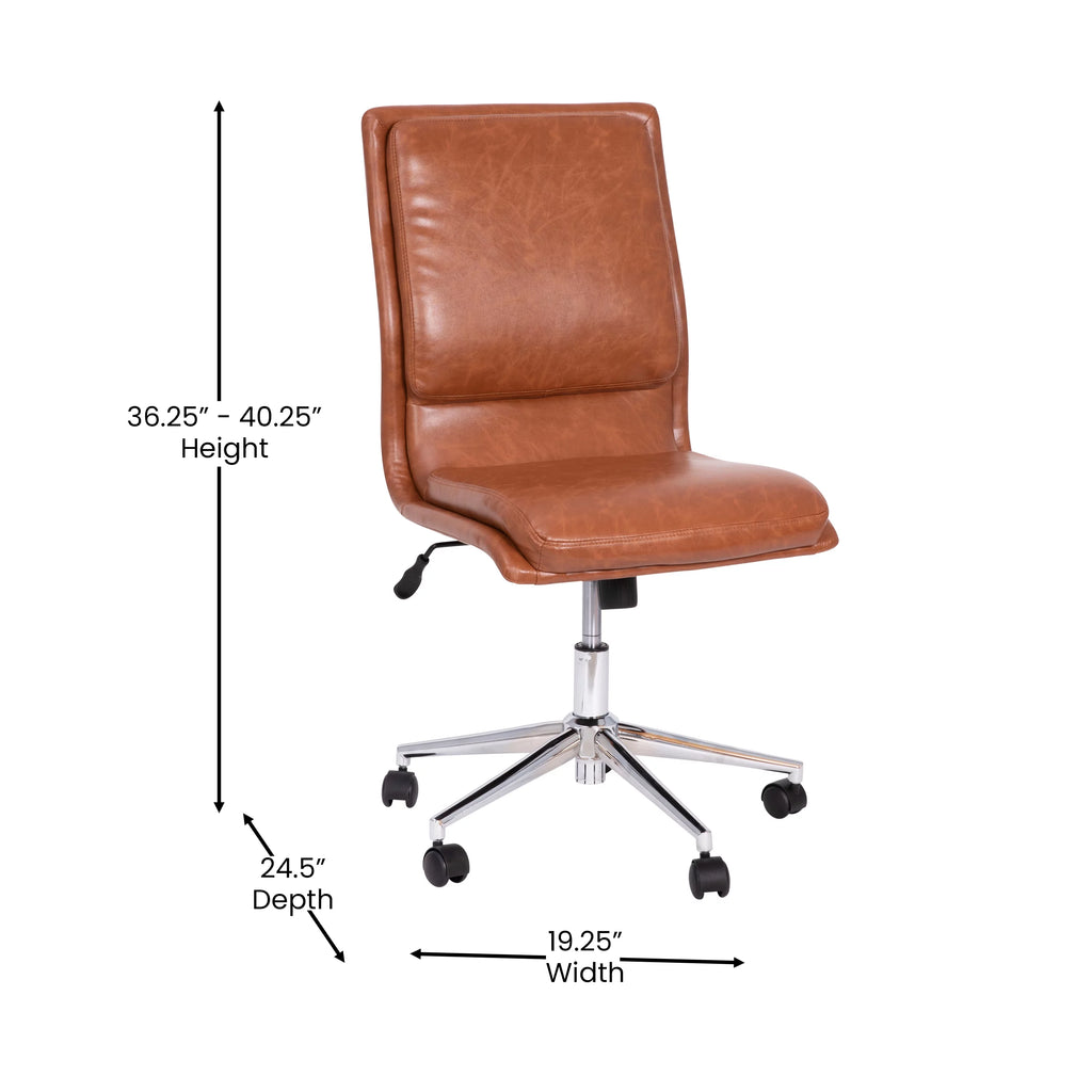 Brown Faux Leather Mid-Back Office Chair with Casters H145