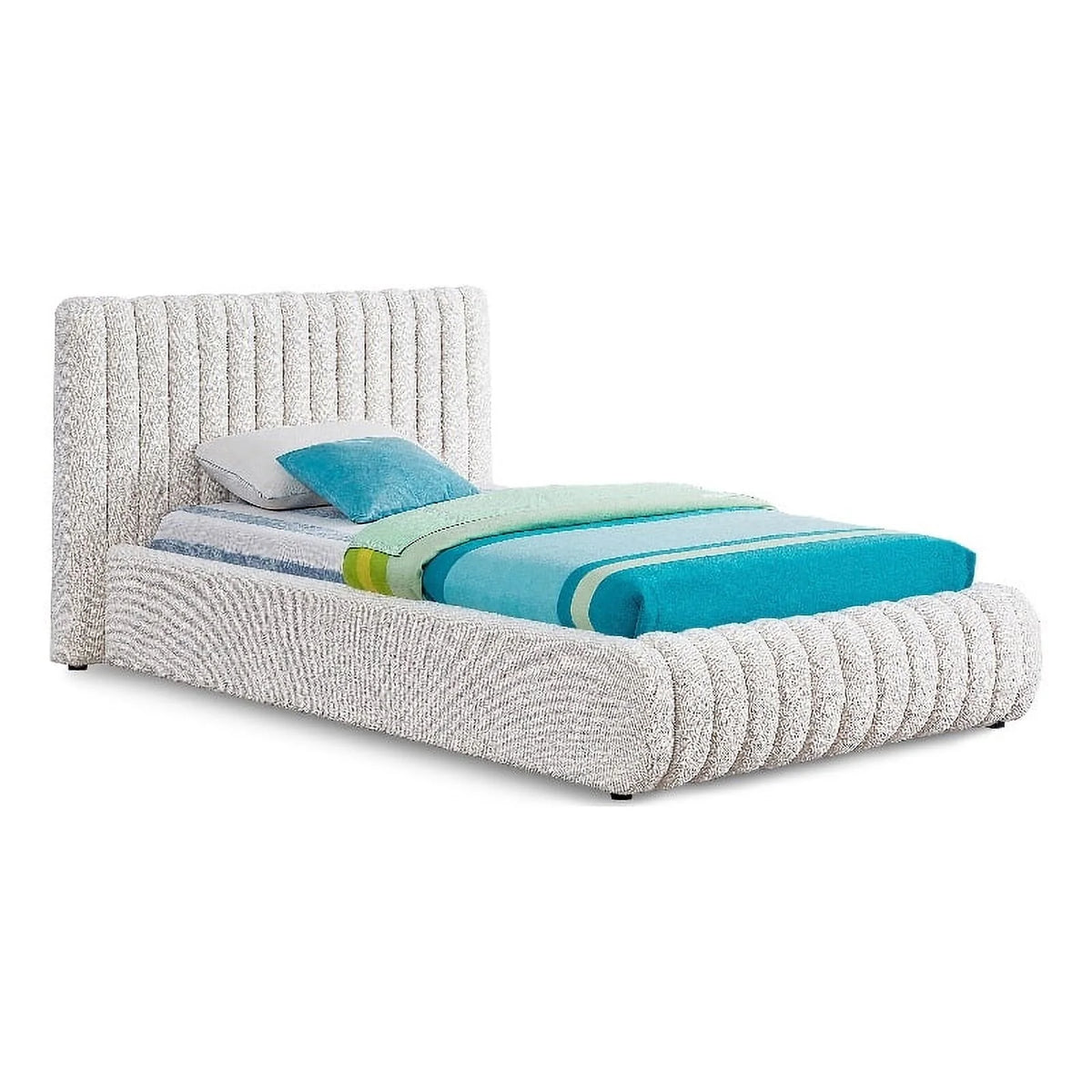 Cream Boucle Fabric Twin Bed Q253756