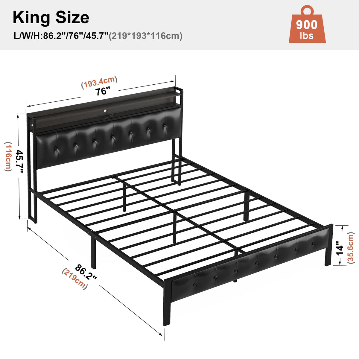 Queen Upholstered Platform Bed Frame with Storage Headboard A88214