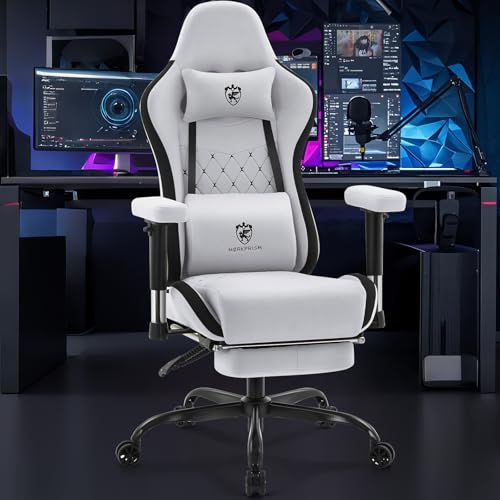 Gaming Chair with Footrest and Massage Lumbar Support Grey Black W56955