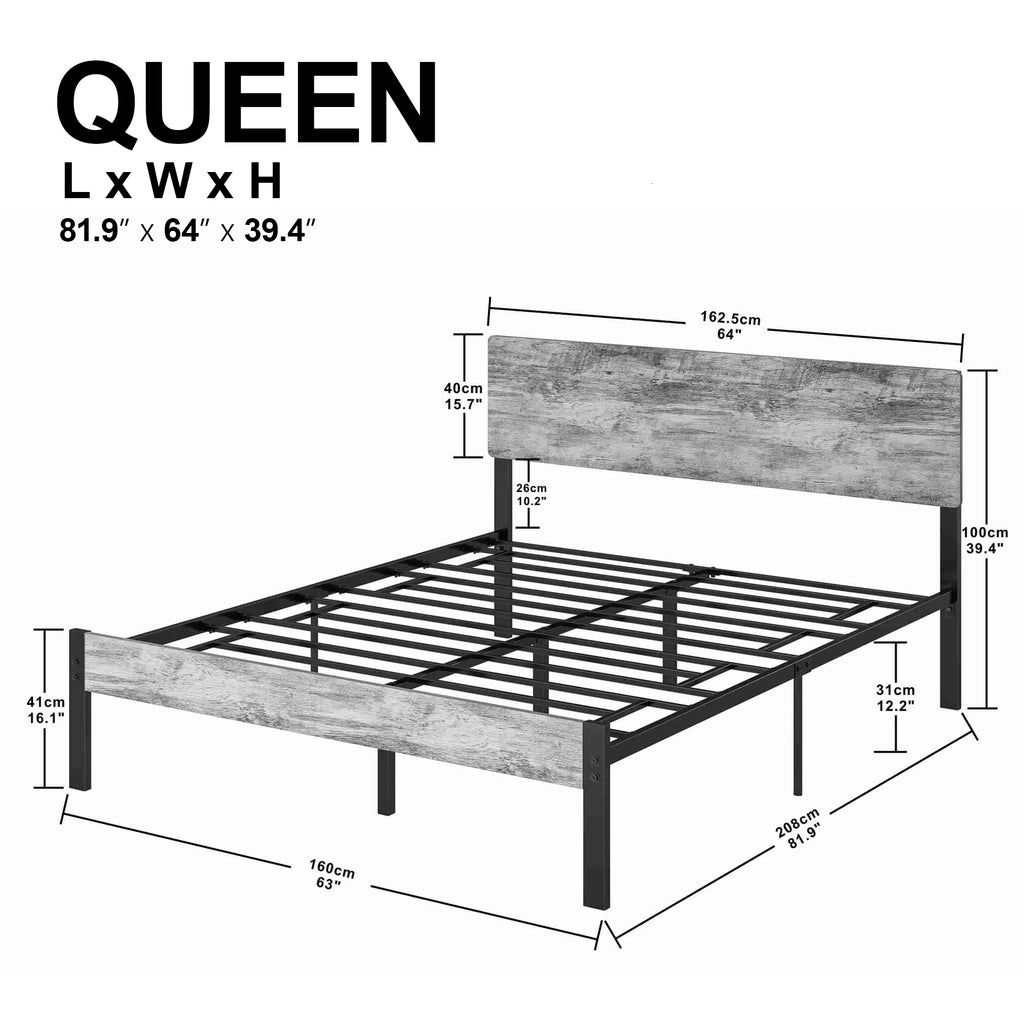 Queen Platform Bed Frame with Headboard and Under-bed Storage N63663