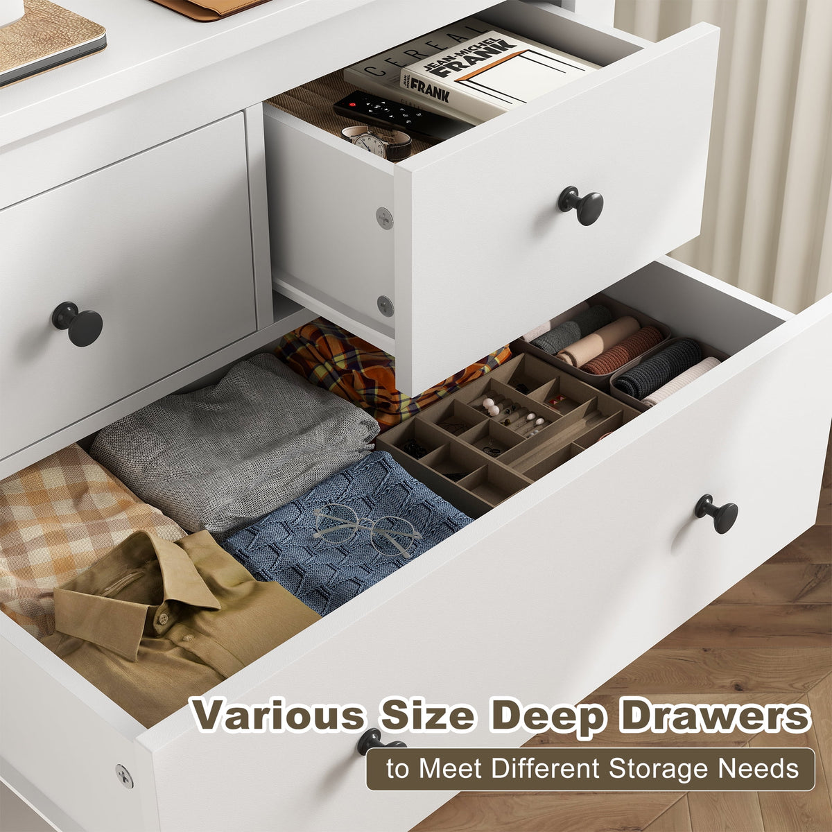 White Wood Dresser with 10 Deep Drawers R47091