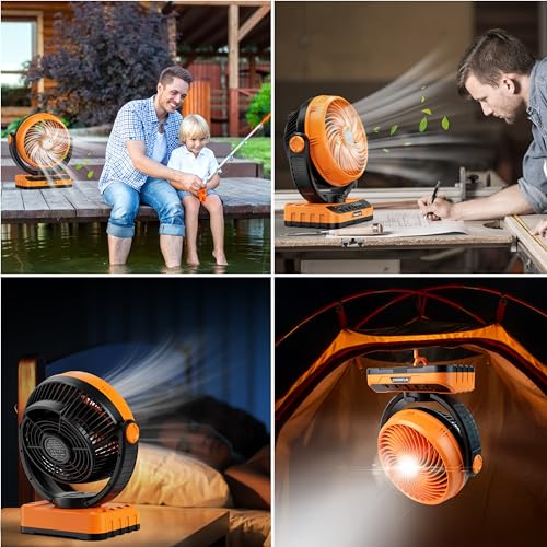 Camping Fan 40000mAh Rechargeable Hanging High Velocity Floor Fan Auto Oscillation Remote Control Timer Cordless Q794