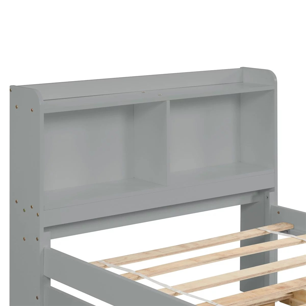 White Twin Size Wood Platform Bed with Trundle and Storage Headboard I37018
