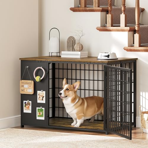 Foldable White and Walnut Wooden Dog Crate Furniture G90331