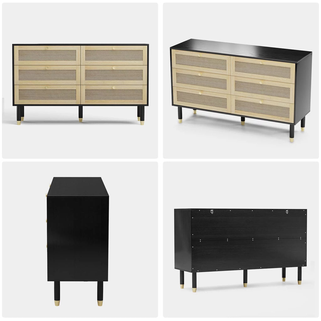 Black 6 Drawer Rattan Dresser K518611