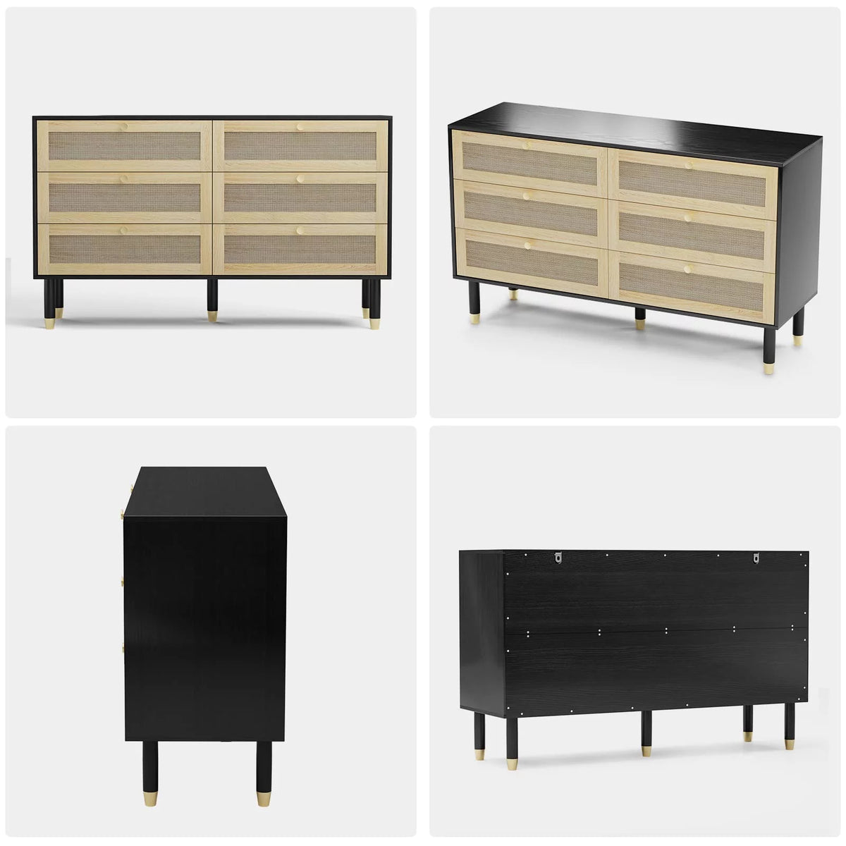 Black 6 Drawer Rattan Dresser K518611