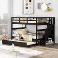 Full Over Full Wood Bunk Bed with Twin Trundle and Stairs, White N1296