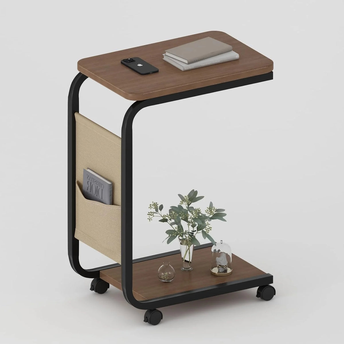 C-Shaped End Table with Double Layer Shelves C283823