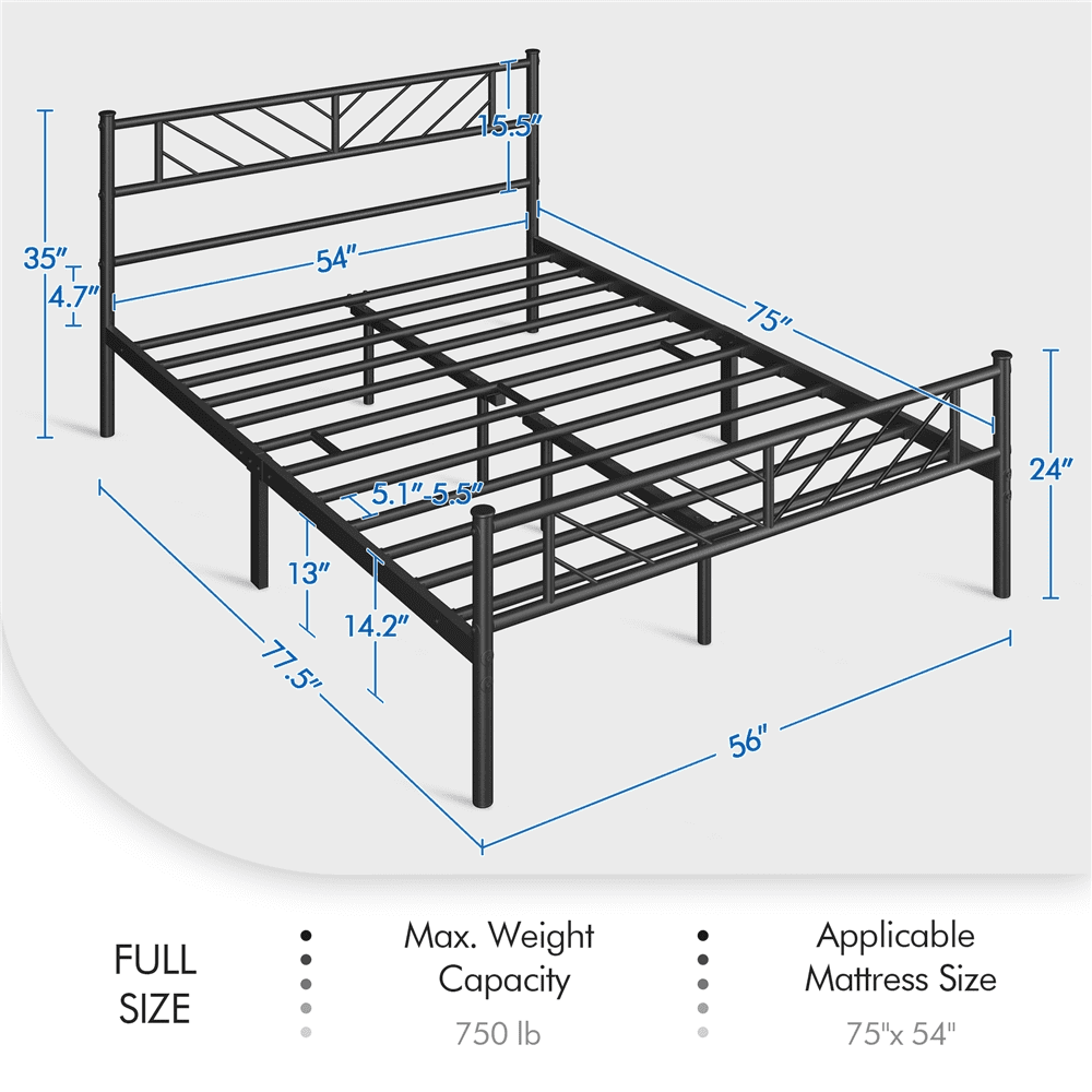 Black Full Size Metal Platform Bed Frame with Headboard and Footboard U492
