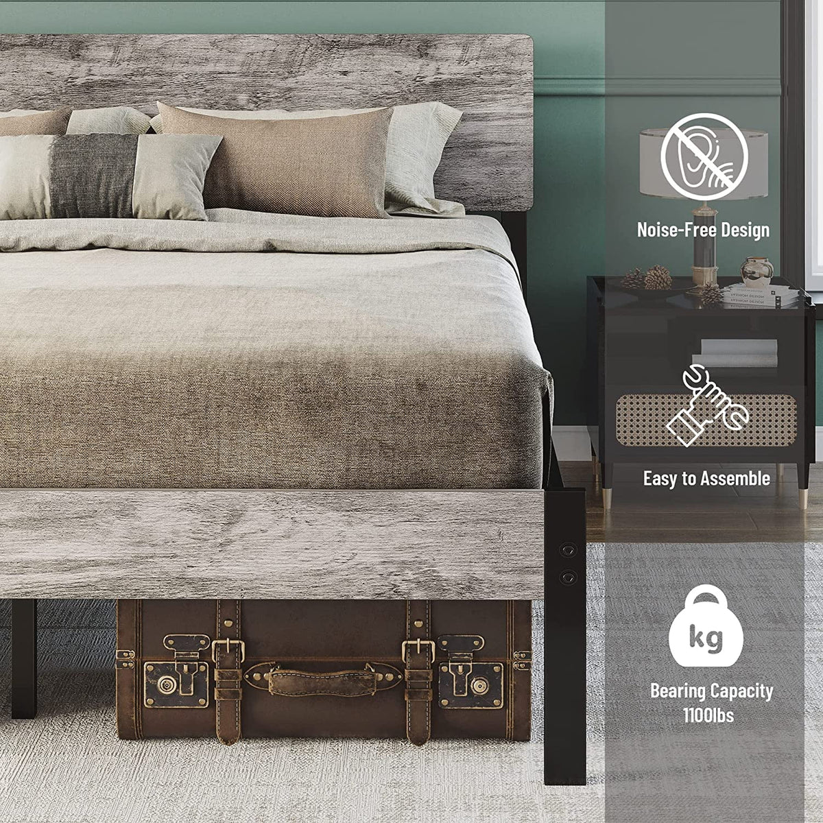 Queen Platform Bed Frame with Headboard and Under-bed Storage N63663