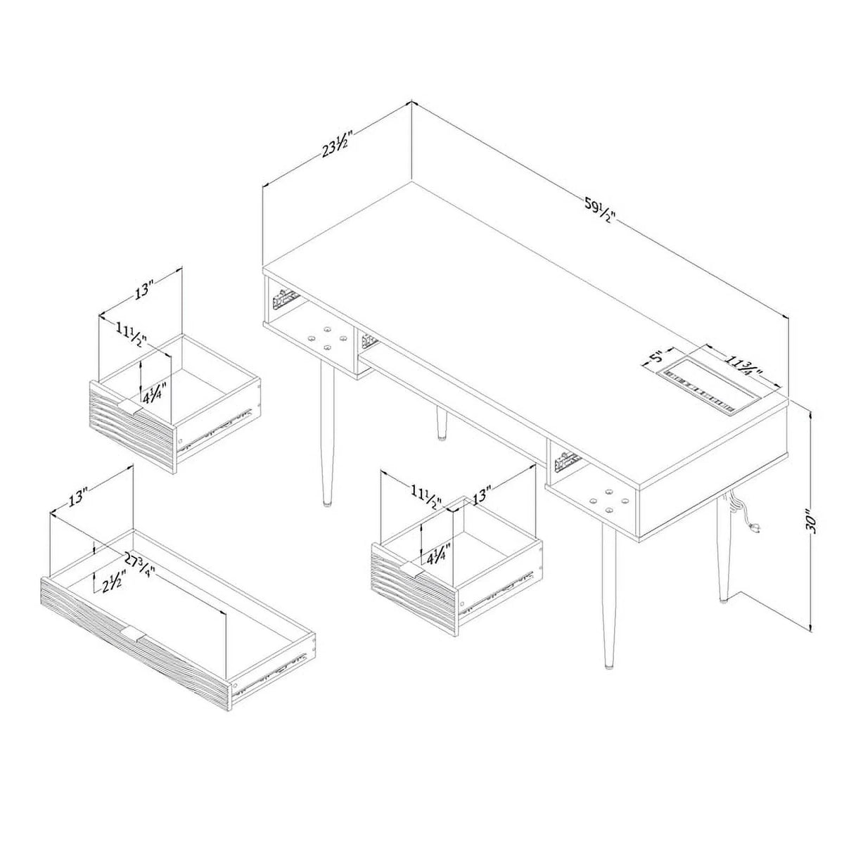 59.5"W Engineered Wood Desk in White/Gold Finish S13332