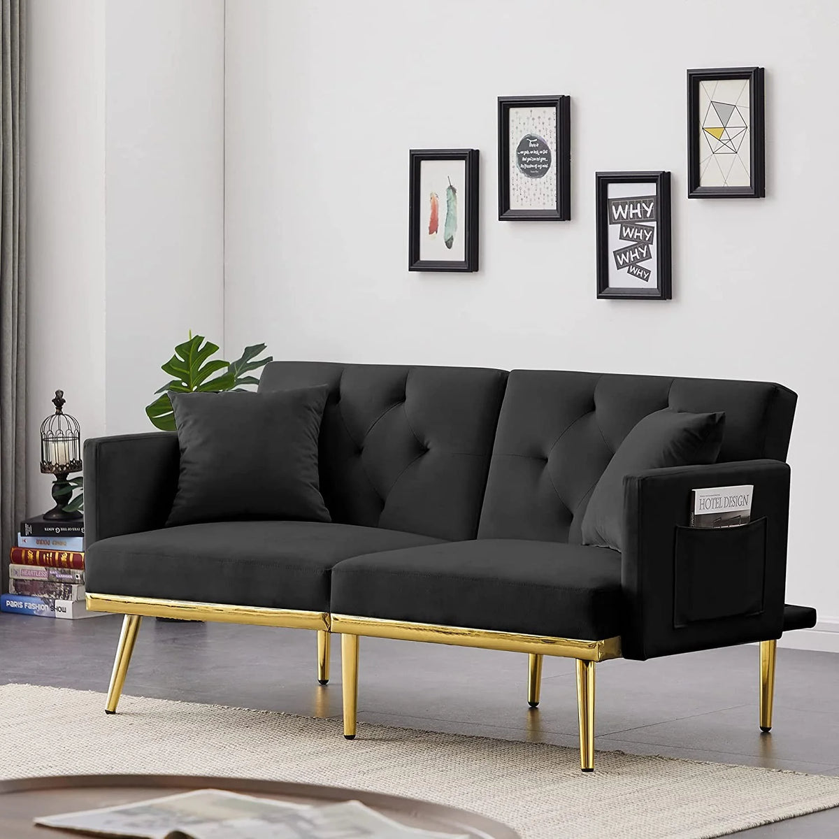 Convertible Velvet Sofa Bed with 2 Pillows M31649