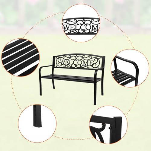 Outdoor Bench with Plastic Floral Design Backrest N35877