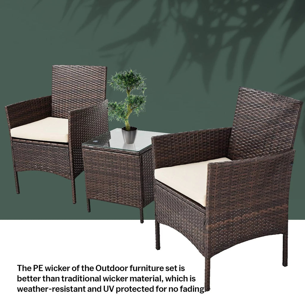 3 Piece Patio Rattan Furniture Set Beige I327