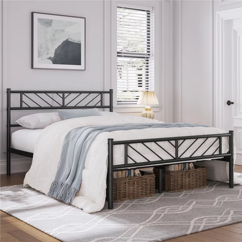 Black Full Size Metal Platform Bed Frame with Headboard and Footboard U492